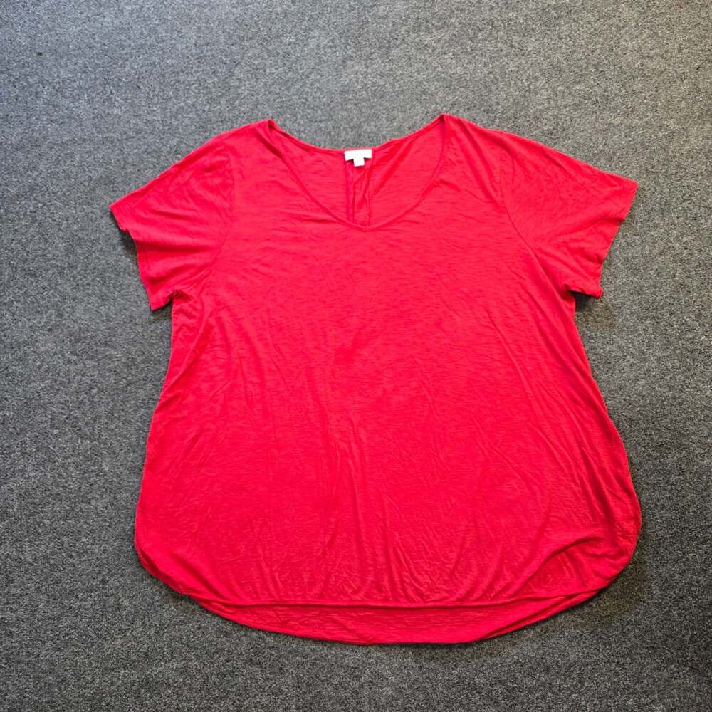 J Jill Top Womens Size 3X Red Slub Knit Textured Pleat Back Short Sleeve Casual